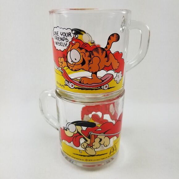 Garfield & Oddie Mug (2) Vtg 1978 Use Your Friends Wisely Glass Mcdonalds Cup - Picture 2 of 16